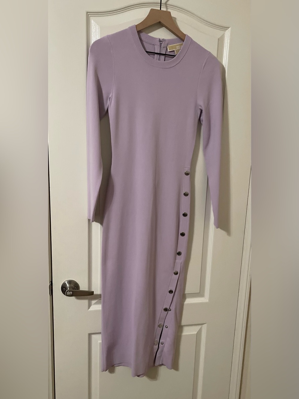 Michael Kors Lavender Long Sleeve Button-Trim Midi Dress